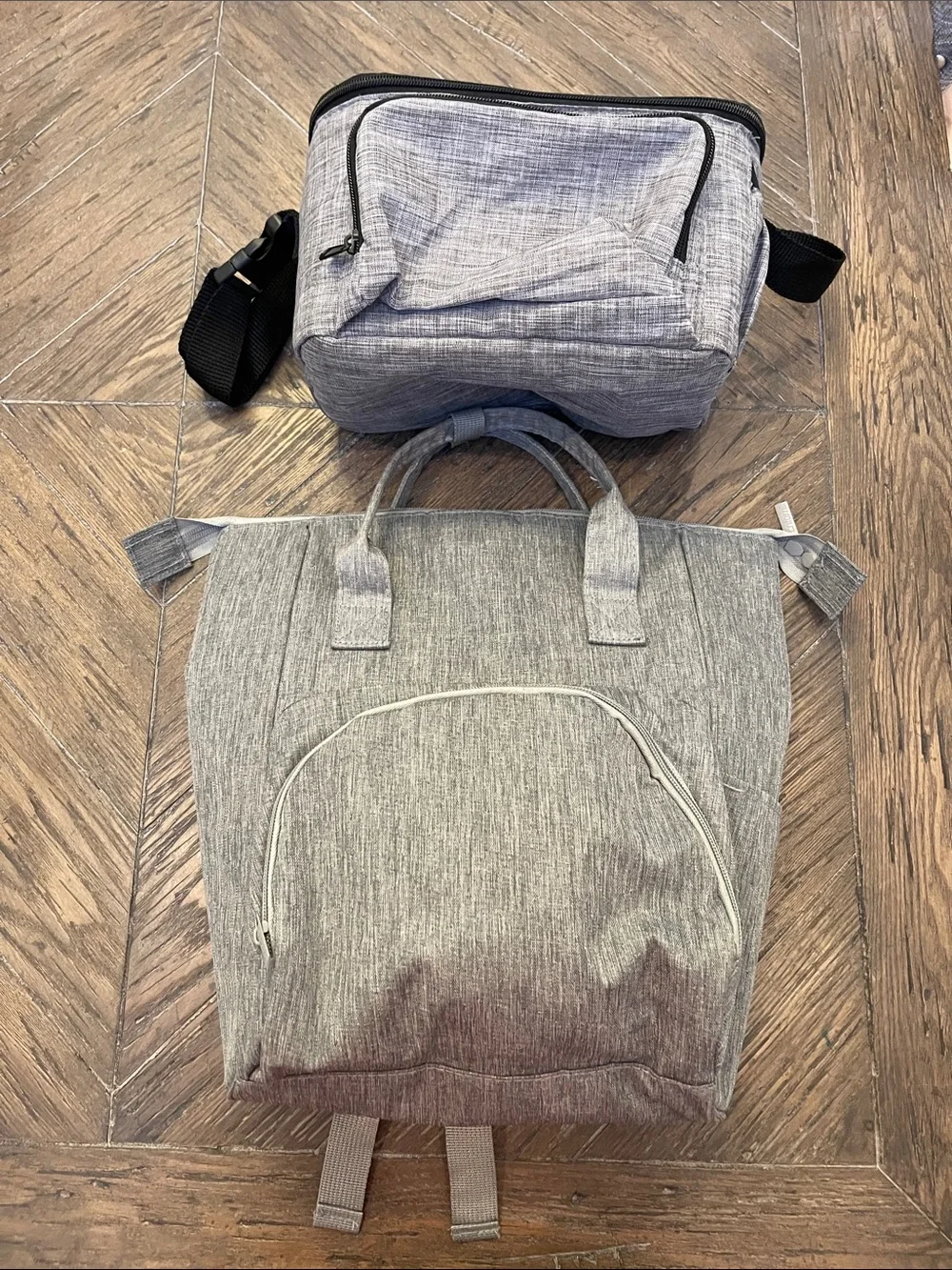 Set of 2 Gray Insulated Bottle Bag and Backpack